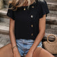 Decorative Button Round Neck Short Sleeve Blouse