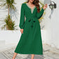 V-Neck Long Sleeve Pleated Dress