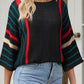 Striped Boat Neck Three-Quarter Sleeve Knit Top