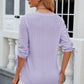 Eyelet Drawstring V-Neck Half Sleeve T-Shirt