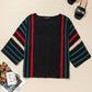 Striped Boat Neck Three-Quarter Sleeve Knit Top