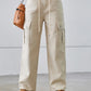 Drawstring Mid-Rise Waist Straight Cargo Jeans