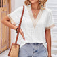 Eyelet V-Neck Short Sleeve T-Shirt