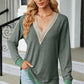Slit V-Neck Long Sleeve T-Shirt