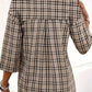 Plaid Johhny Collar Three-Quarter Sleeve T-Shirt