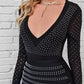 Rhinestone V-Neck Long Sleeve Wrap Dress