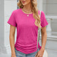 Eyelet Round Neck Short Sleeve T-Shirt