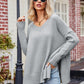 Slit V-Neck Dropped Shoulder Sweater