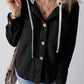 Drawstring Button Up Long Sleeve Hooded Jacket