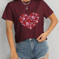 Heart Round Neck Short Sleeve T-Shirt