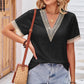 Eyelet V-Neck Short Sleeve T-Shirt