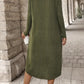 Ribbed Curved Hem Round Neck Long Sleeve Dress