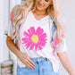 Daisy Graphic V-Neck Half Sleeve T-Shirt