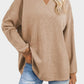 Waffle Knit Round Neck Long Sleeve T-Shirt