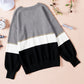 Color Block V Neck Long Sleeve Sweater