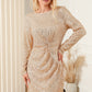 Sequin Knot Round Neck Long Sleeve Mini Dress