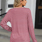 Striped Notched Long Sleeve T-Shirt