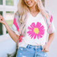 Daisy Graphic V-Neck Half Sleeve T-Shirt