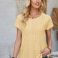 Eyelet Round Neck Rolled Short Sleeve T-Shirt