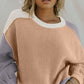 Color Block Round Neck Drop Shoulder Sweater