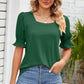 Smocked Square Neck Short Sleeve T-Shirt - Michelle Francisco