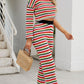 Striped Single Shoulder Top and Pants Knit Set