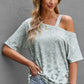 Leopard Asymmetrical Neck Cold-Shoulder Blouse