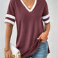 Contrast Trim V-Neck Short Sleeve T-Shirt