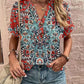 Full Size Printed Notched Short Sleeve Blouse