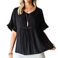 V-Neck Flounce Sleeve Babydoll Blouse