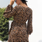 Animal Print Round Neck Balloon Sleeve Mini Dress