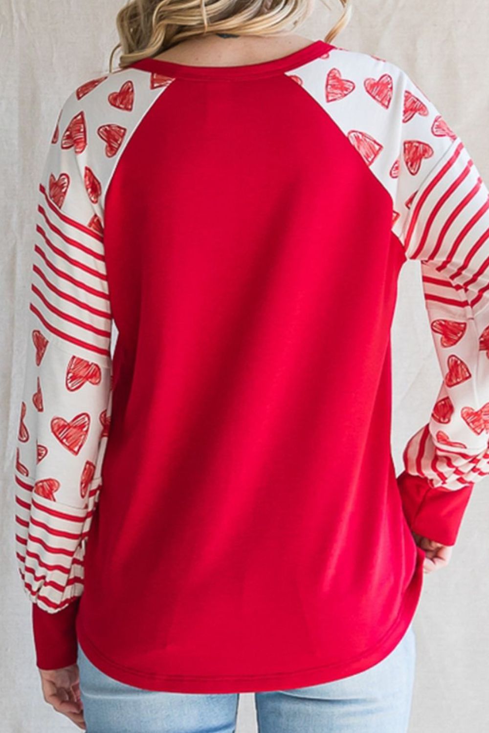 Heart Printed Round Neck Long Sleeve T-Shirt