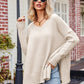 Slit V-Neck Dropped Shoulder Sweater