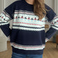 Contrast Round Neck Dropped Shoulder Sweater