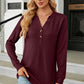 Waffle-Knit Notched Long Sleeve T-Shirt