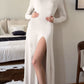 Side Slit Round Neck Long Sleeve Dress