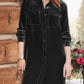 High-Low Button Up Long Sleeve Knee Length Dress