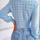 Openwork Mock Neck Long Sleeve Cropped Sweater