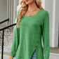 Slit Decorative Button Square Neck T-Shirt