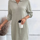 Ribbed Collared Neck Long Sleeve Dress