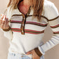 Half Button Contrast Stripe Long Sleeve Knit Top