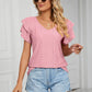 Eyelet Layered Flutter Sleeve V-Neck Knit Top
