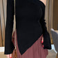 Asymmetric Hem Single Shoulder Sweater