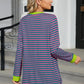 Pocketed Striped Round Neck Long Sleeve T-Shirt