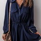 Drawstring Half Button Long Sleeve Dress