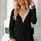 Slit V-Neck Long Sleeve T-Shirt
