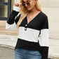 Contrast V-Neck Long Sleeve T-Shirt