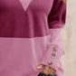 Decorative Button Contrast V-Neck Long Sleeve T-Shirt