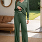 Contrast Trim Johnny Collar Top and Drawstring Pants Sweater Set