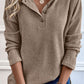 Quarter Button Round Neck Dropped Shoulder Knit Top